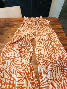 Patrons of Peace Wide-Leg Pants in Rust and Cream Leaf Print